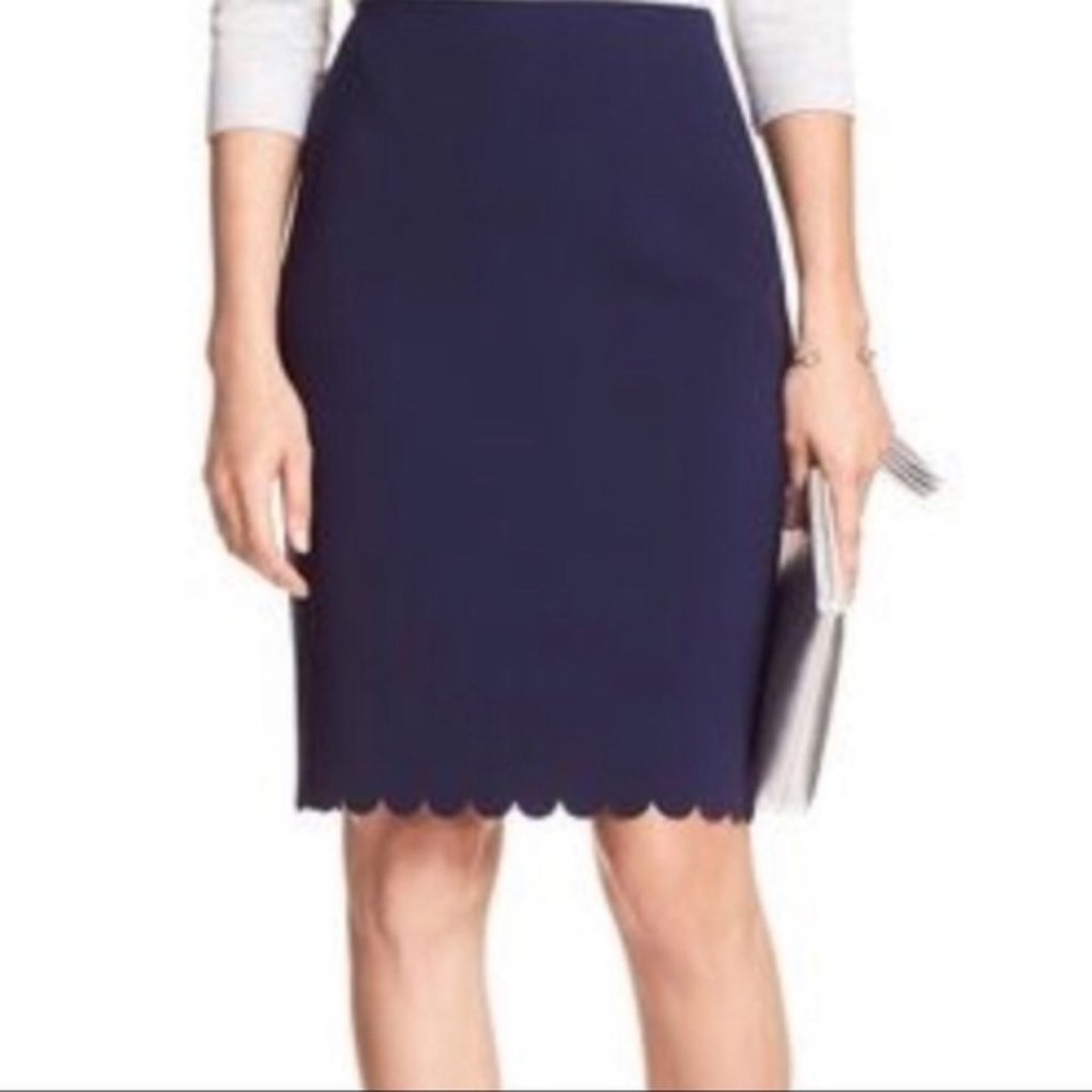 Banana Republic Navy Scallop Hem Pencil Skirt